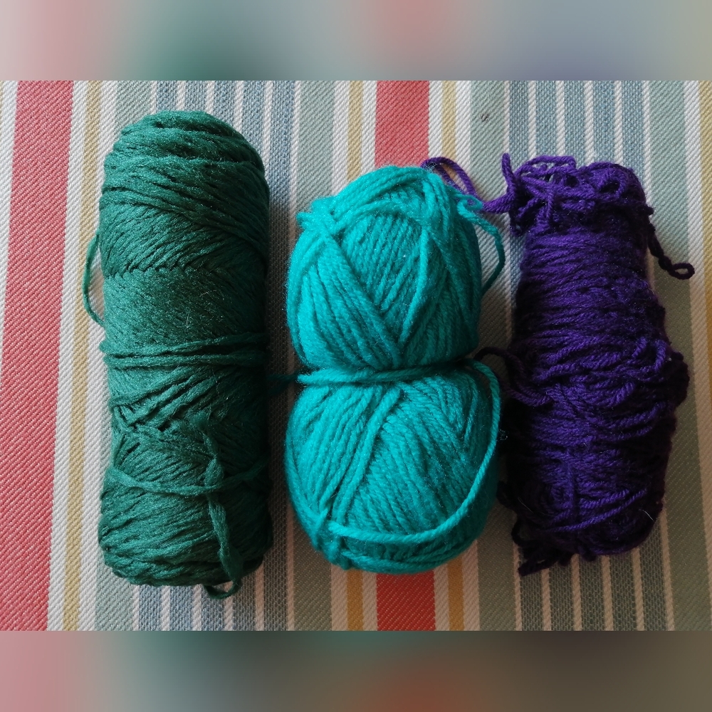 Wool Cotton Blend Green Teal Purple Yarn Set